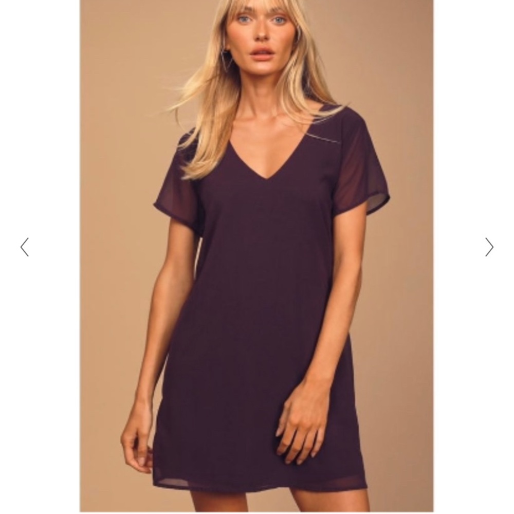 Lulus Plum Purple V Neck Shift Dress Flutter Sleeve Women’s S